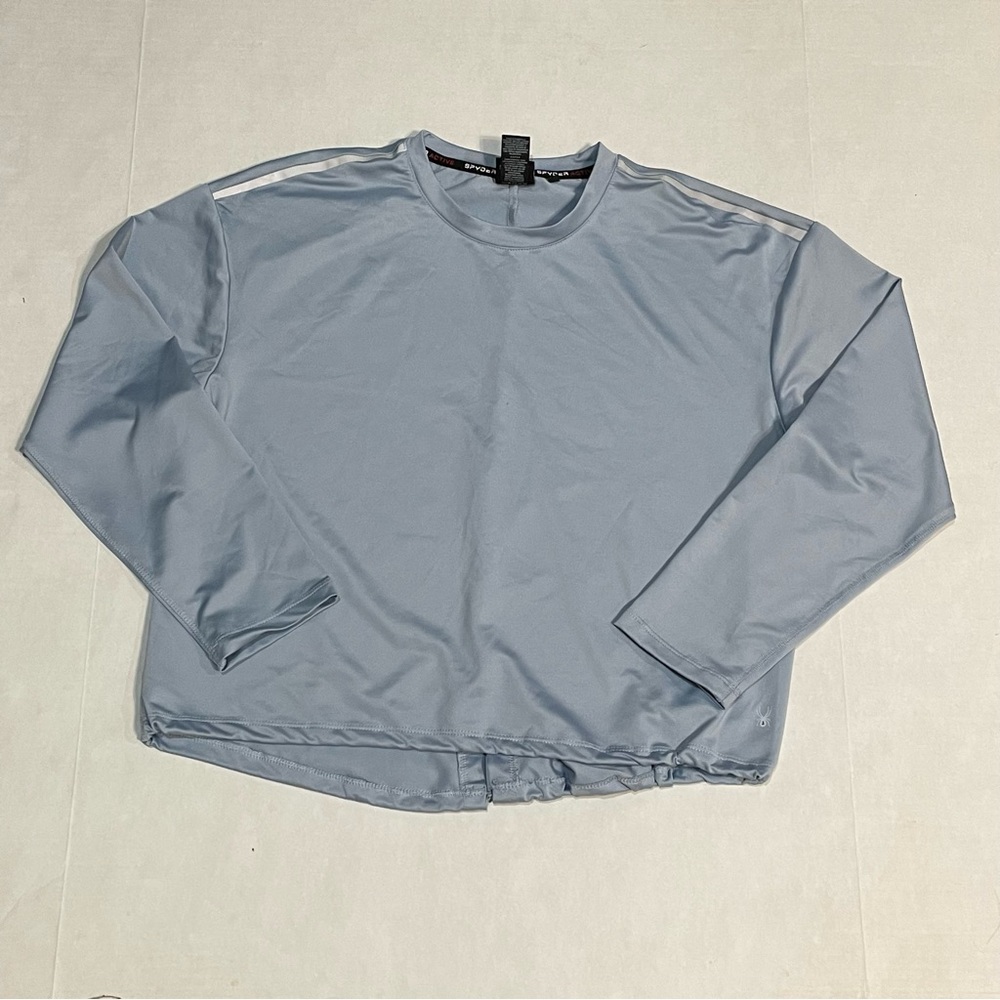 SPYDER Active Light Blue Long Sleeve Drawstring Waist Workout Shirt, Women Sz L